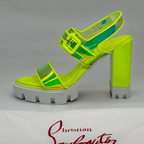 Christian Louboutin LOUBI DUNISS LUG 100 PVC Patent Platform Heels Sandals - Picture 5 of 16